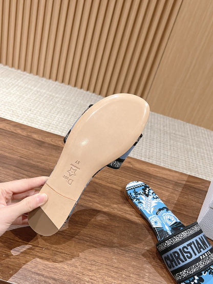 CD 26s Slide Sandals In Blue Floral Print Logo Strap