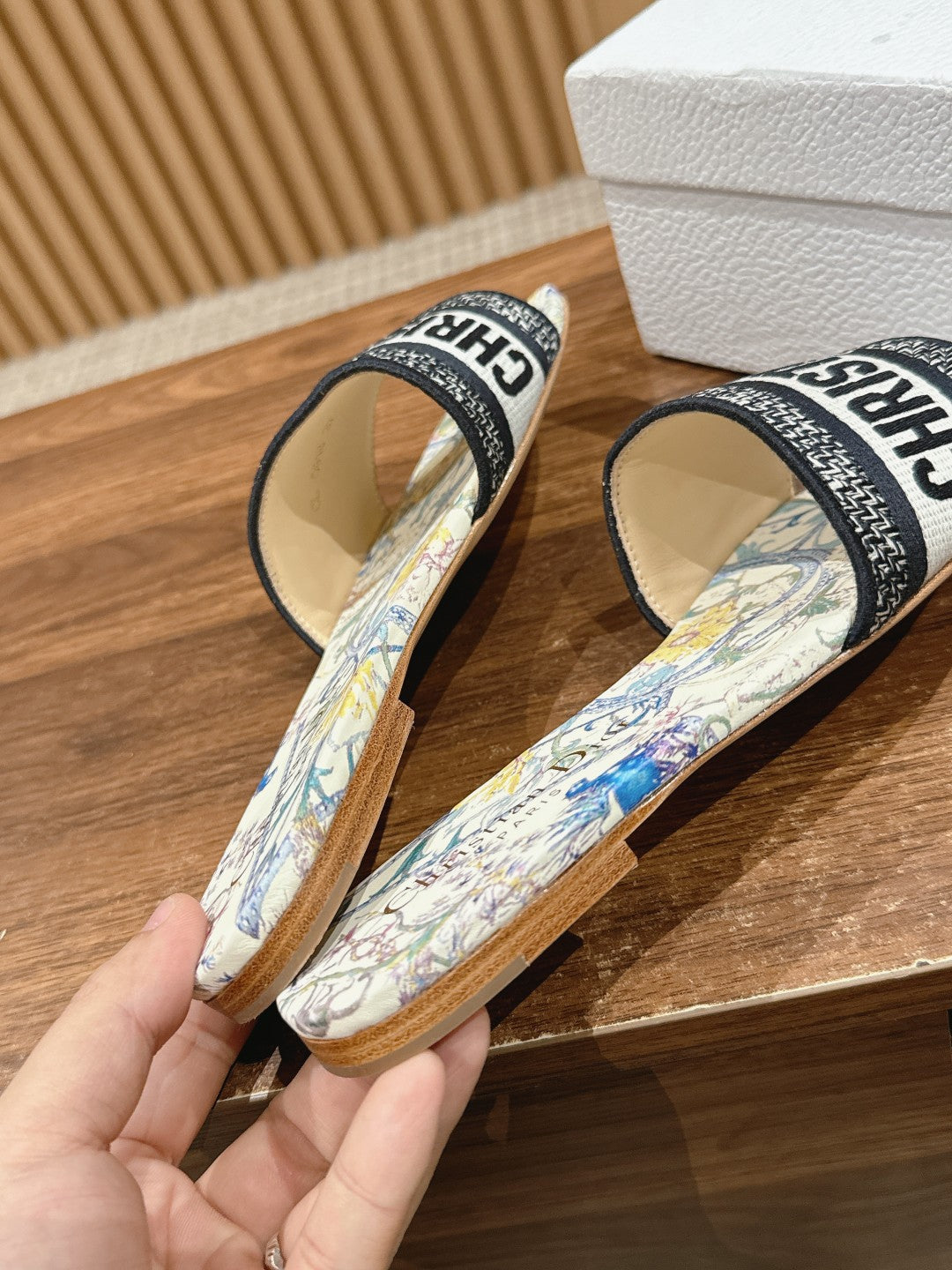 CD 26s Slide Sandals In Multicolor Floral Map Print Logo Strap