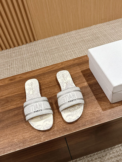 CD 26s Slide Sandals In Grey Toile De Jouy Logo