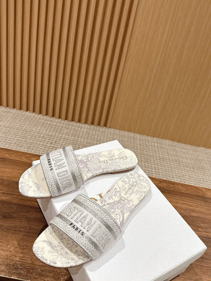 CD 26s Slide Sandals In Grey Toile De Jouy Logo