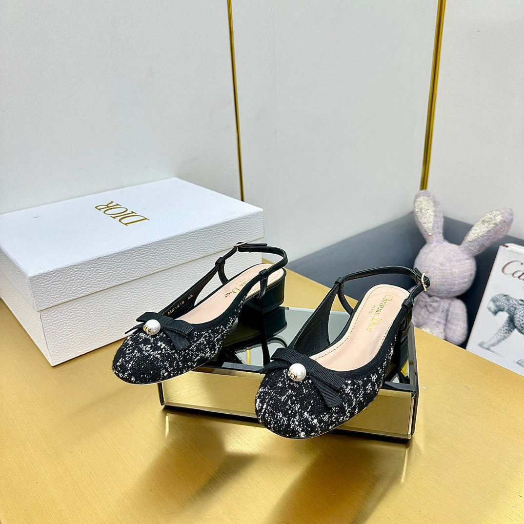CD Slingback Pump 35mm In Black Tweed And Lambskin 111014