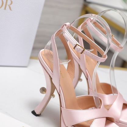 CD Pearl-Embellished High Heel Sandals 25s 115 Mm In Light Pink Satin