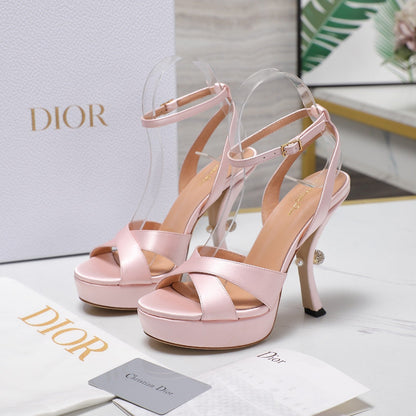CD Pearl-Embellished High Heel Sandals 25s 115 Mm In Light Pink Satin