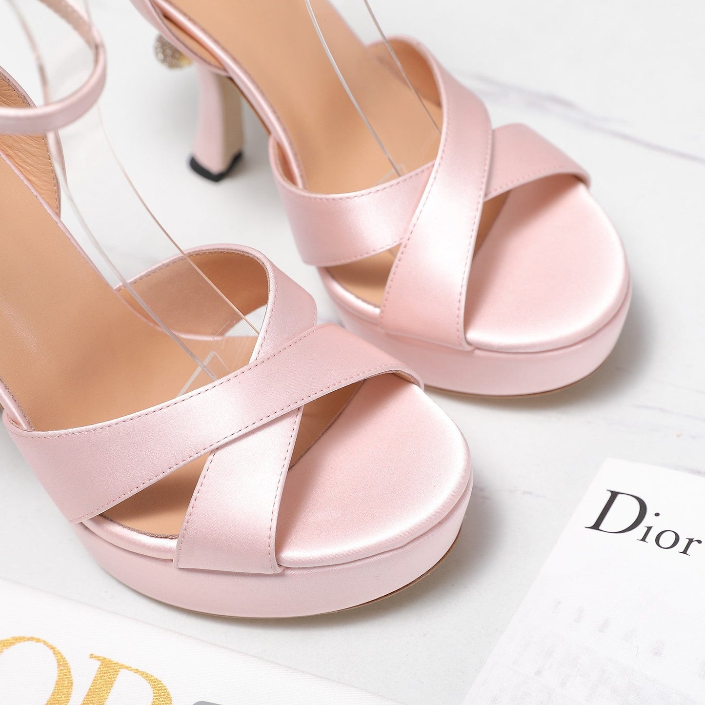 CD Pearl-Embellished High Heel Sandals 25s 115 Mm In Light Pink Satin