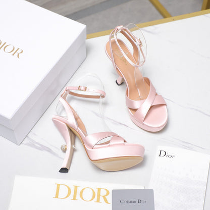 CD Pearl-Embellished High Heel Sandals 25s 115 Mm In Light Pink Satin