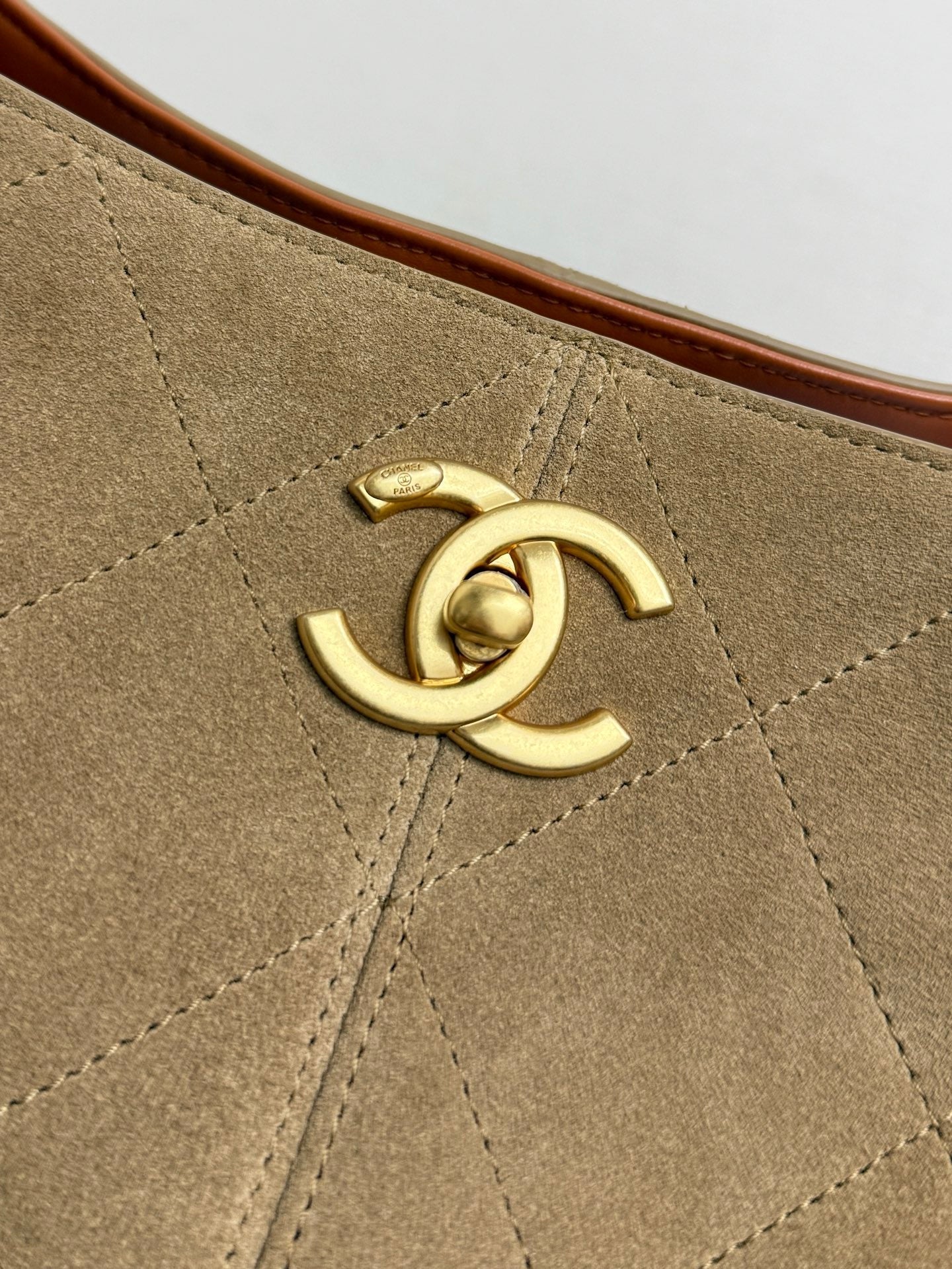 Chanel 2026 Quilted Shopping Bag 35cm Beige Brown Suede Leather