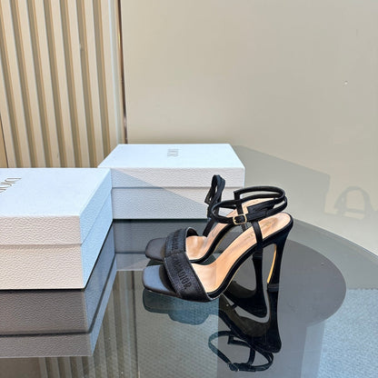 CD Dway Heeled Sandal 105mm Black Silk And Lambskin
