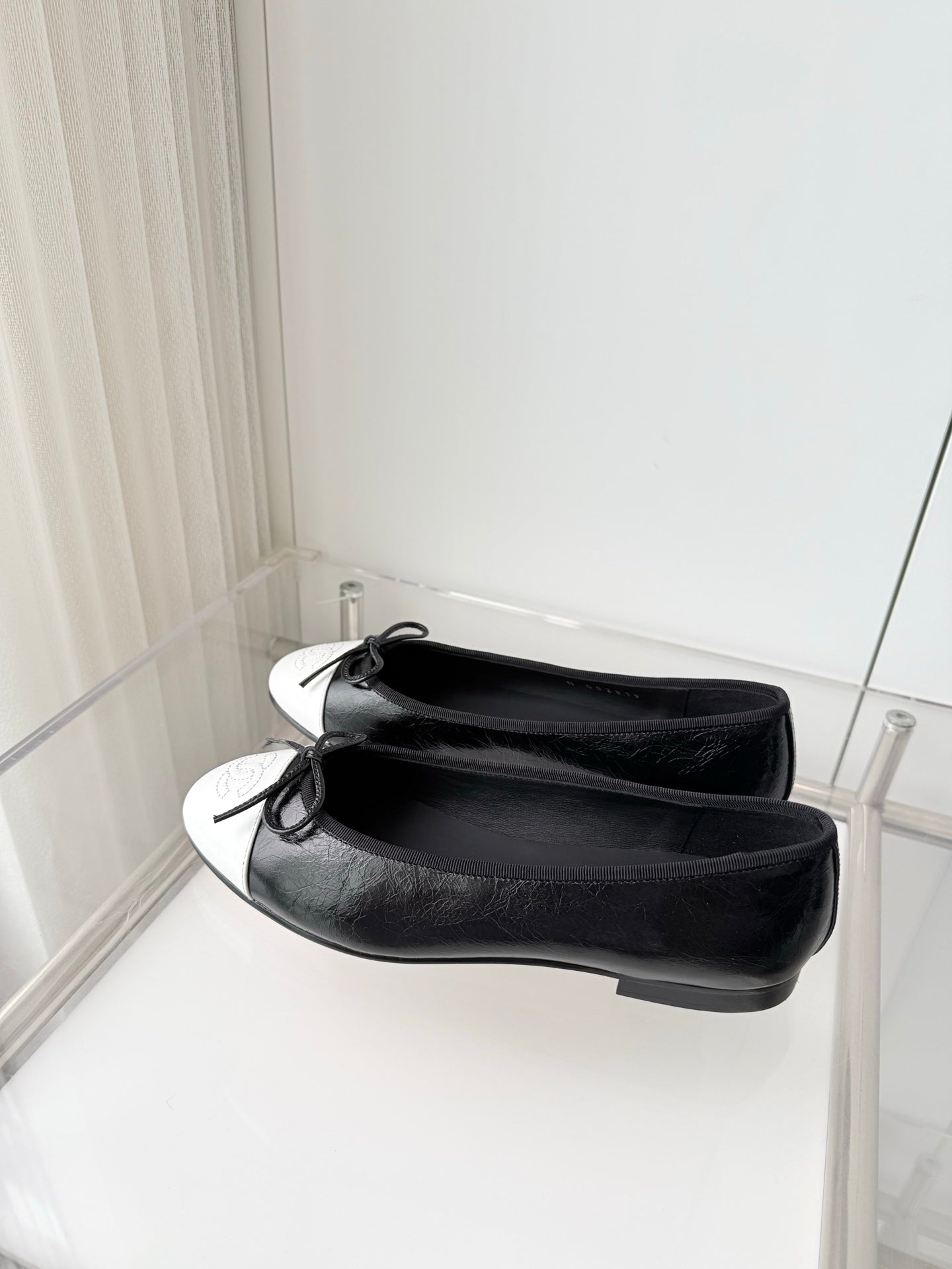 Chanel 2026 Ballet Flat Black White Leather 697396