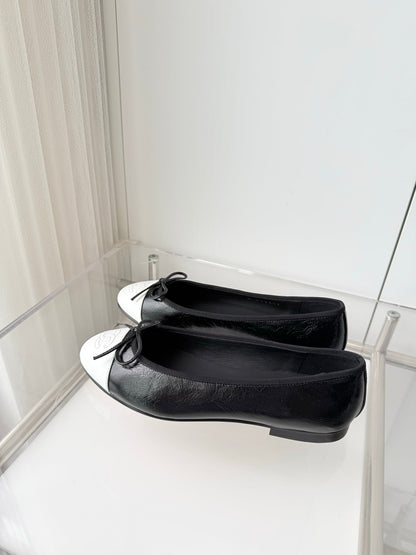 Chanel 2026 Ballet Flat Black White Leather 697396