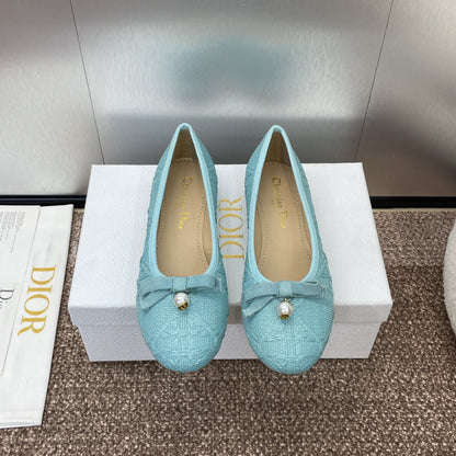 CD Ballet Flat Jade Green Woven Sedge And Lambskin
