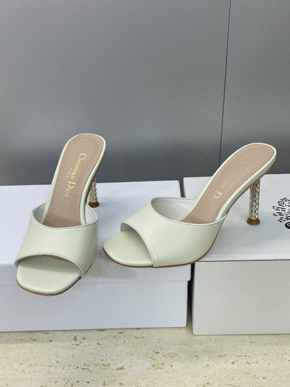 CD 26s Icon Heeled Slide 8cm Cream Leather Silk 633058