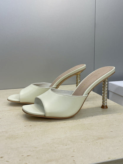 CD 26s Icon Heeled Slide 8cm Cream Leather Silk 633058