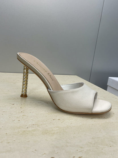 CD 26s Icon Heeled Slide 8cm Off White Leather Silk 633059