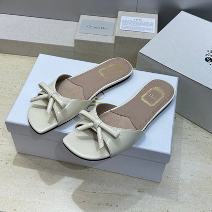 CD Dior Bow Slides White Leather 884657