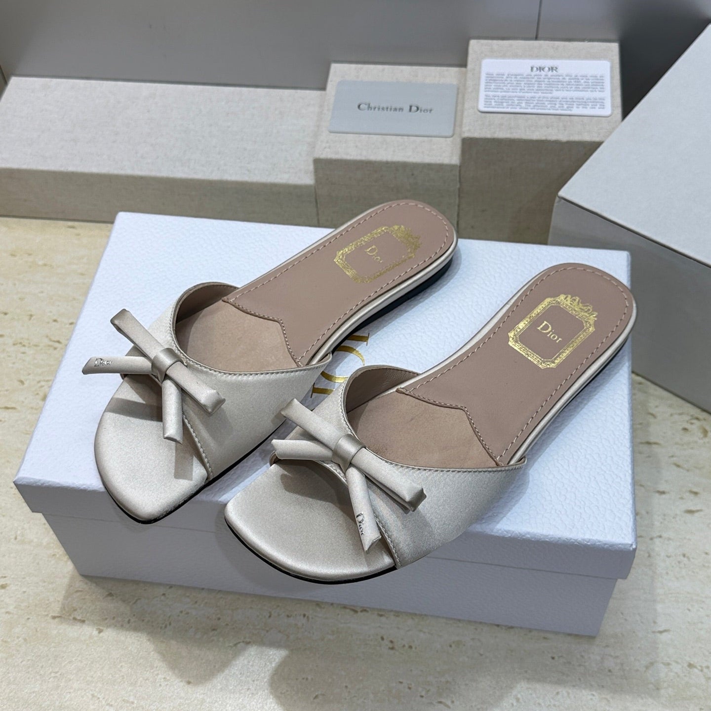 CD Dior Bow Slides Grey Satin 884661