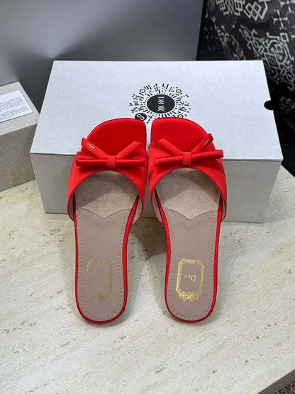 CD Dior Bow Slides Red Satin 884662