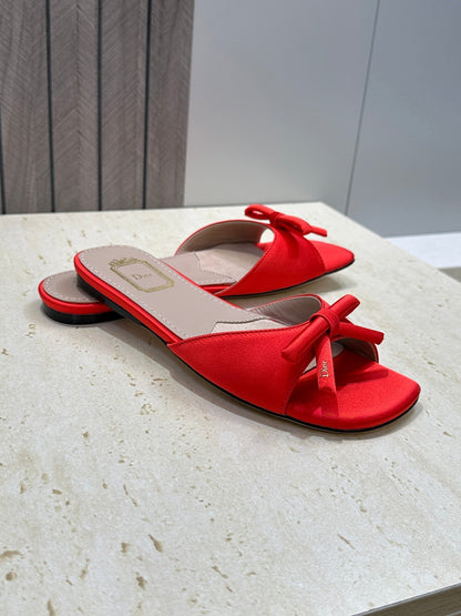 CD Dior Bow Slides Red Satin 884662