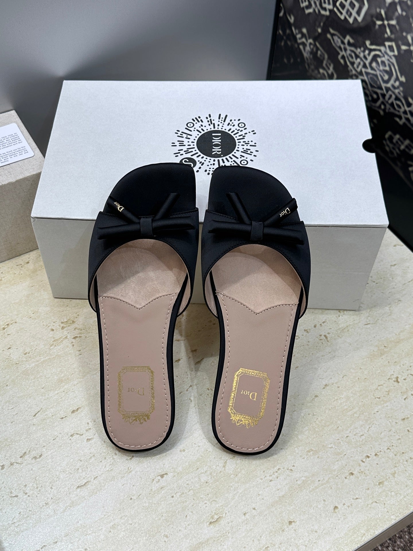 CD Dior Bow Slides Black Satin 884663