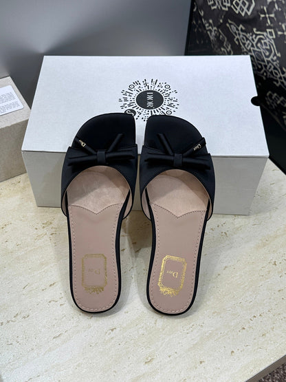 CD Dior Bow Slides Black Satin 884663