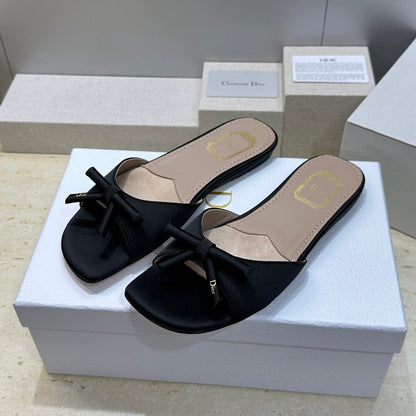 CD Dior Bow Slides Black Satin 884663