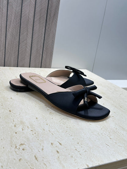 CD Dior Bow Slides Black Satin 884663