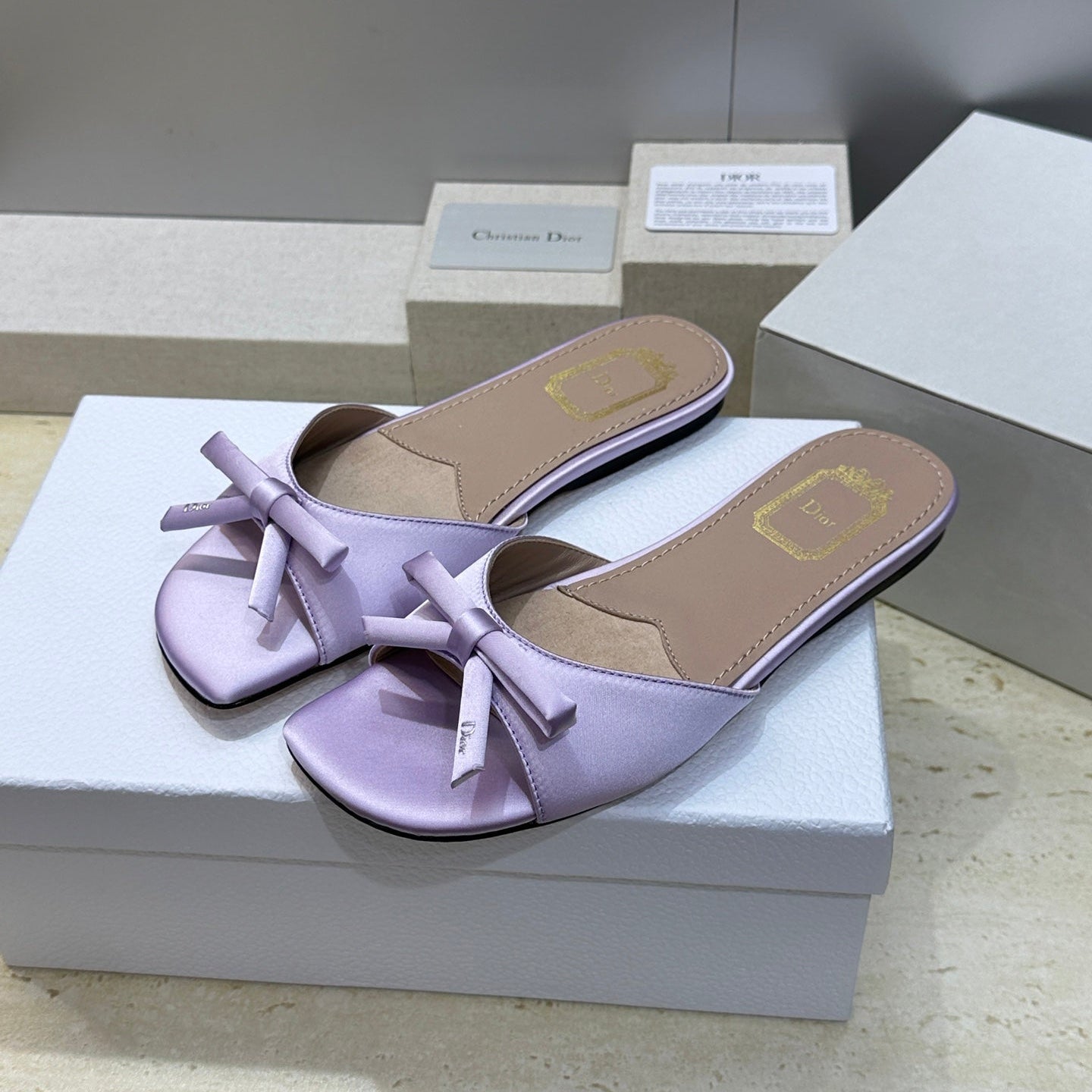 CD Dior Bow Slides Light Purple Satin 884664