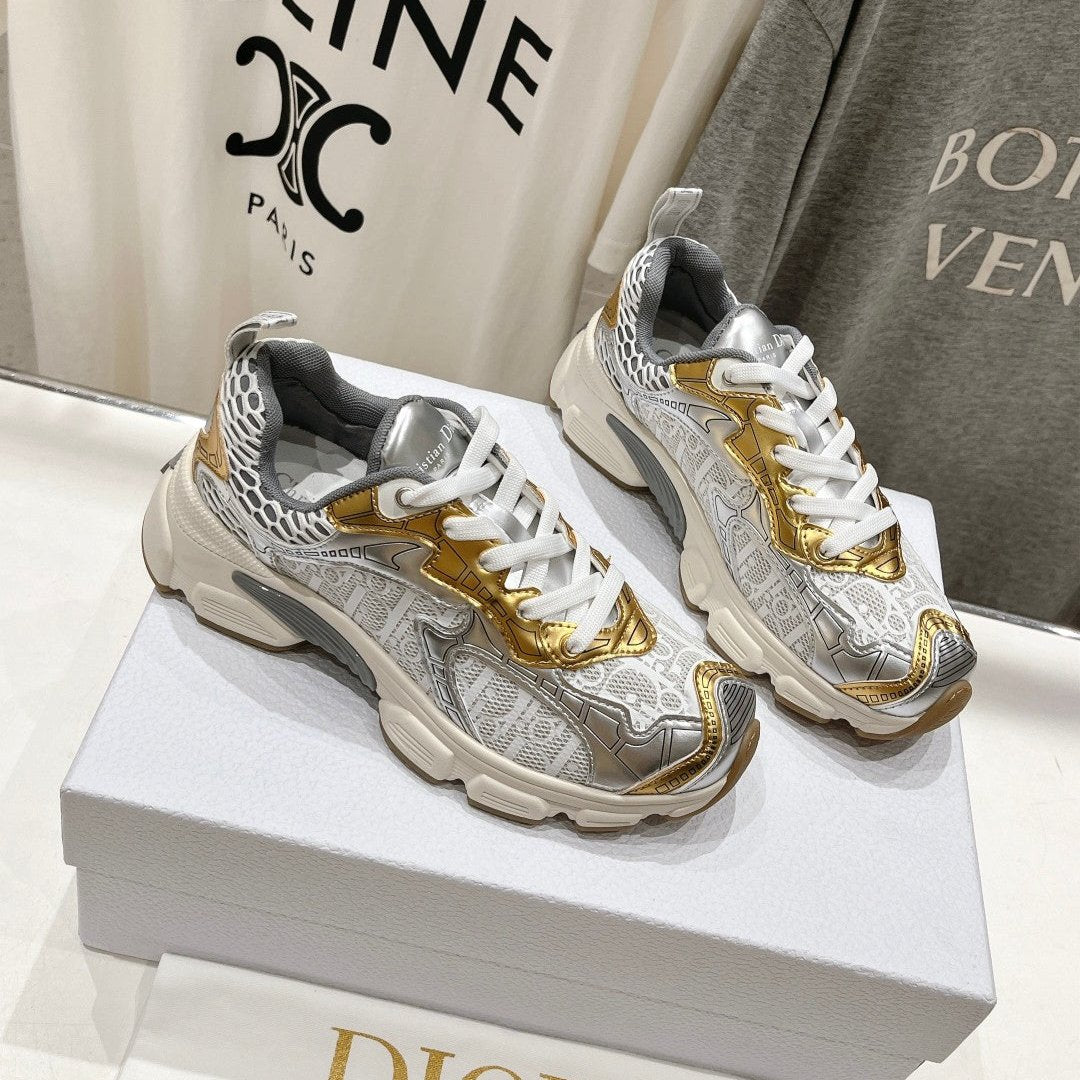 CD Vibe Sneaker White Mix Grey Gold Polyester Mesh Fabric And Cowhide