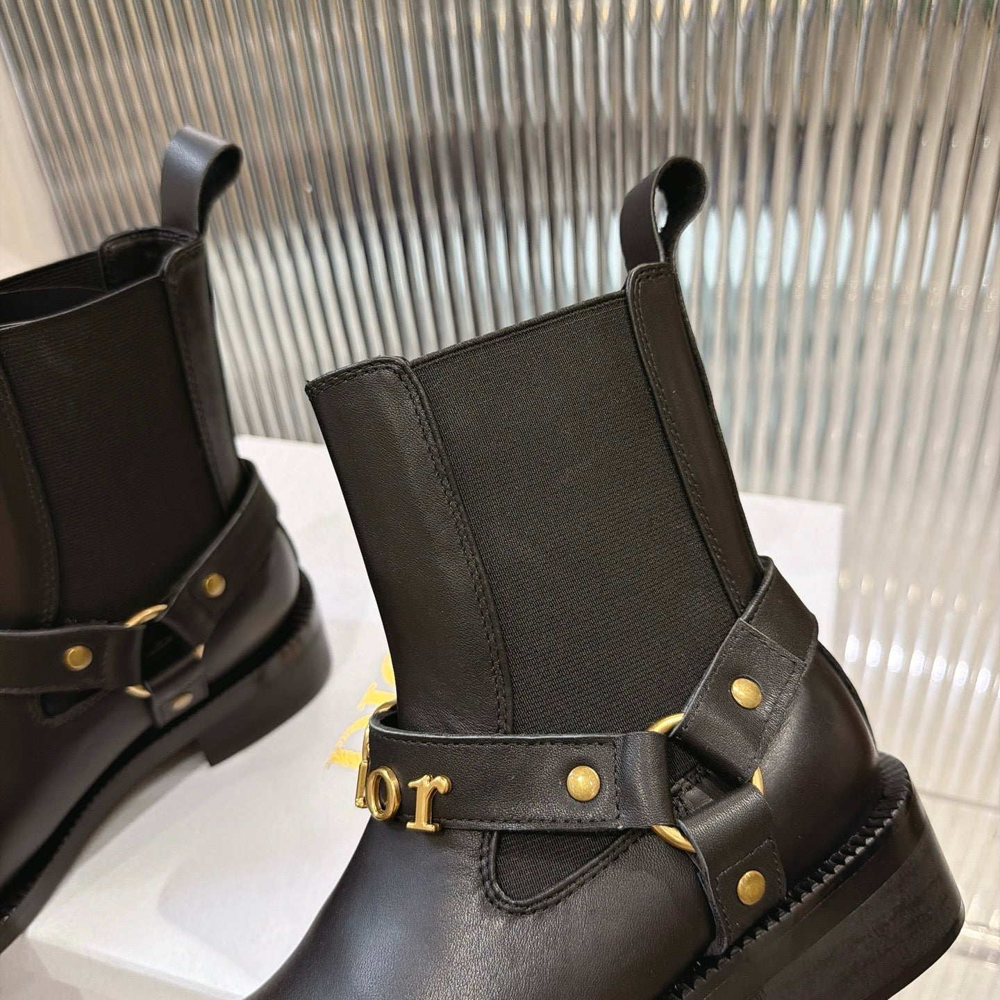 CD 26s Bolt Ankle Boot Black Ribbed Knit Calfskin 924105