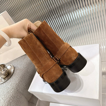 CD 26s Lace-Up Knee- Ankle Boots Brown Suede 924102