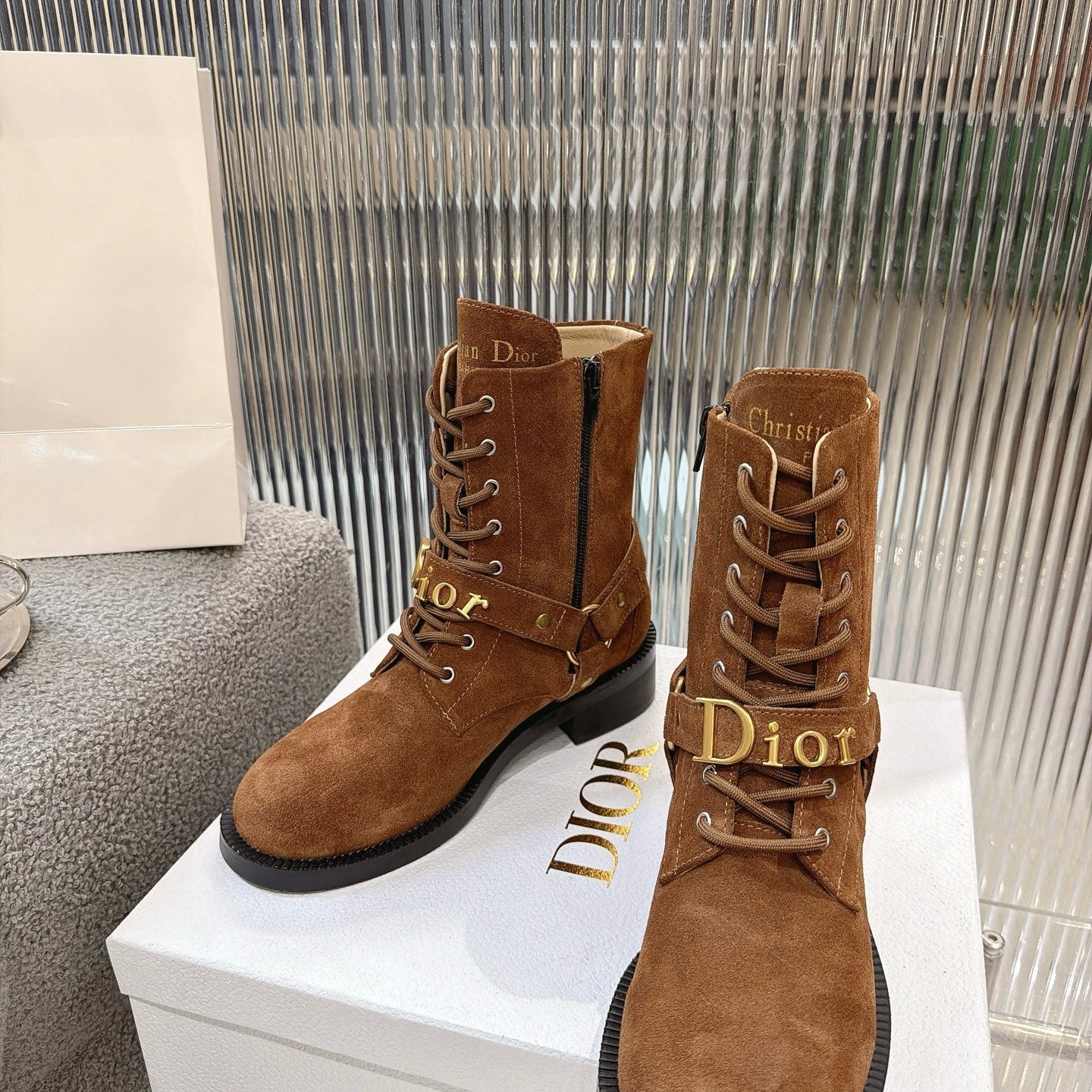CD 26s Lace-Up Knee- Ankle Boots Brown Suede 924102