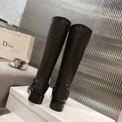 CD 26s Lace-Up Knee-High Boots Black Calfskin 924104
