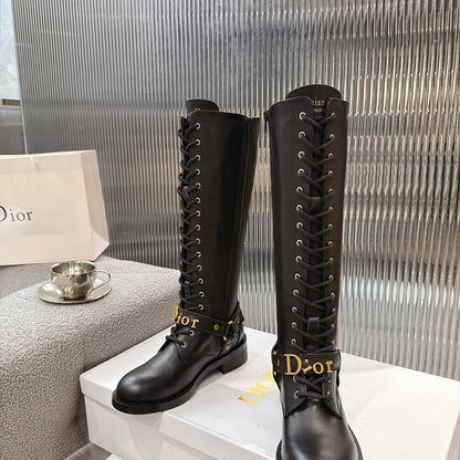 CD 26s Lace-Up Knee-High Boots Black Calfskin 924104