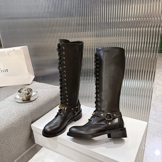 CD 26s Lace-Up Knee-High Boots Black Calfskin 924104