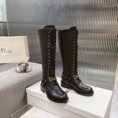 CD 26s Lace-Up Knee-High Boots Black Calfskin 924104