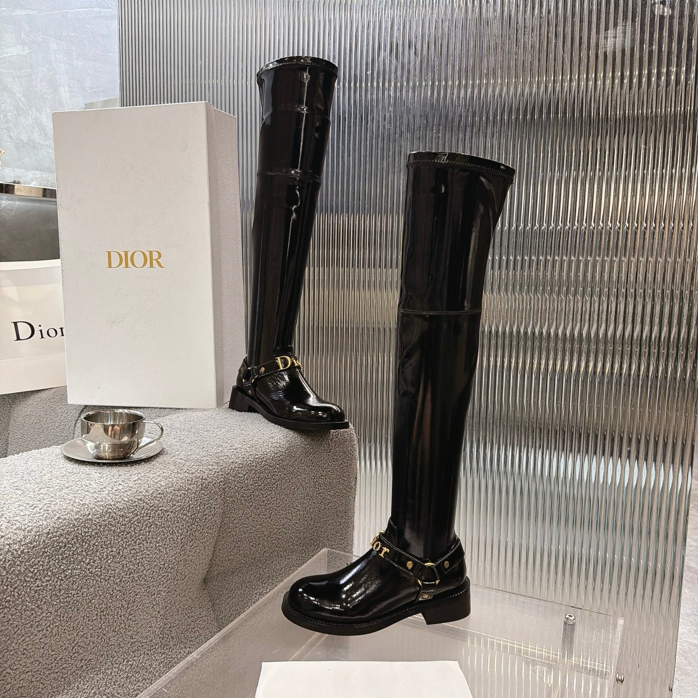 CD 26s Bolt Over-The-Knee Boot Black Patent Calfskin 924100