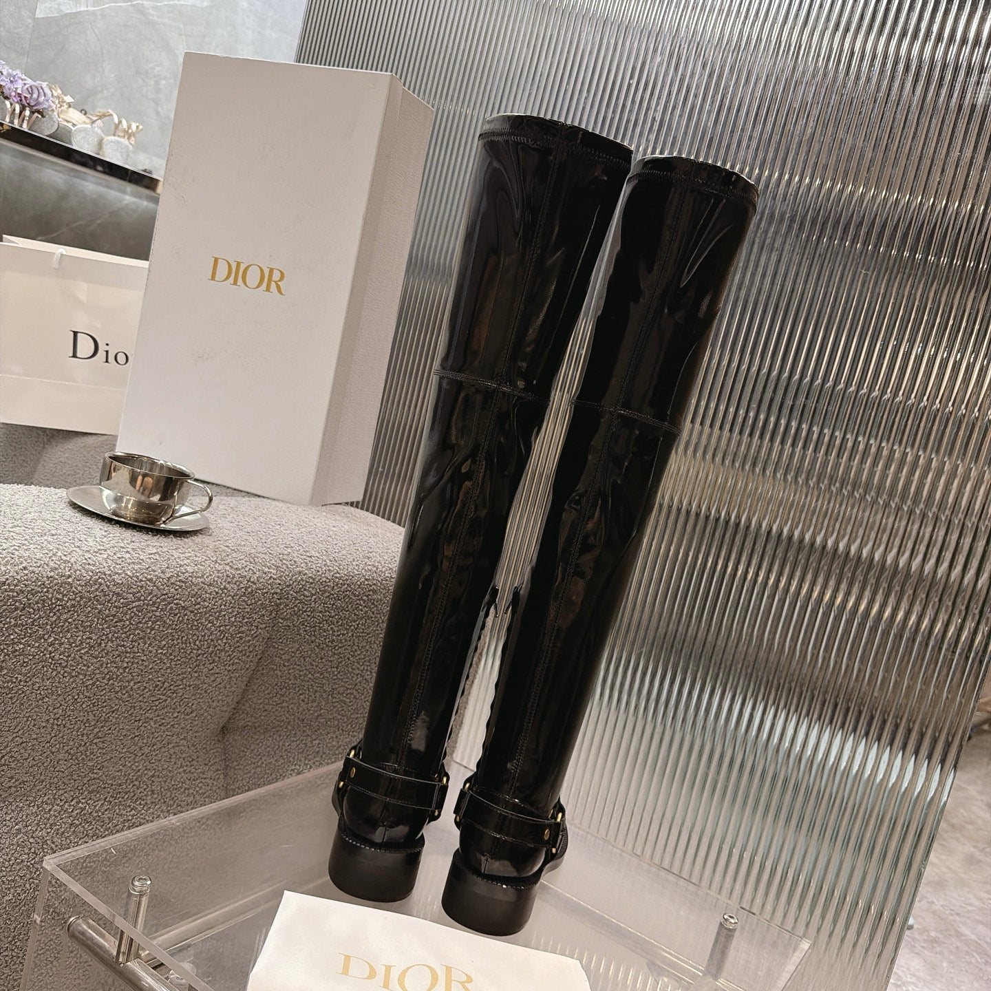 CD 26s Bolt Over-The-Knee Boot Black Patent Calfskin 924100