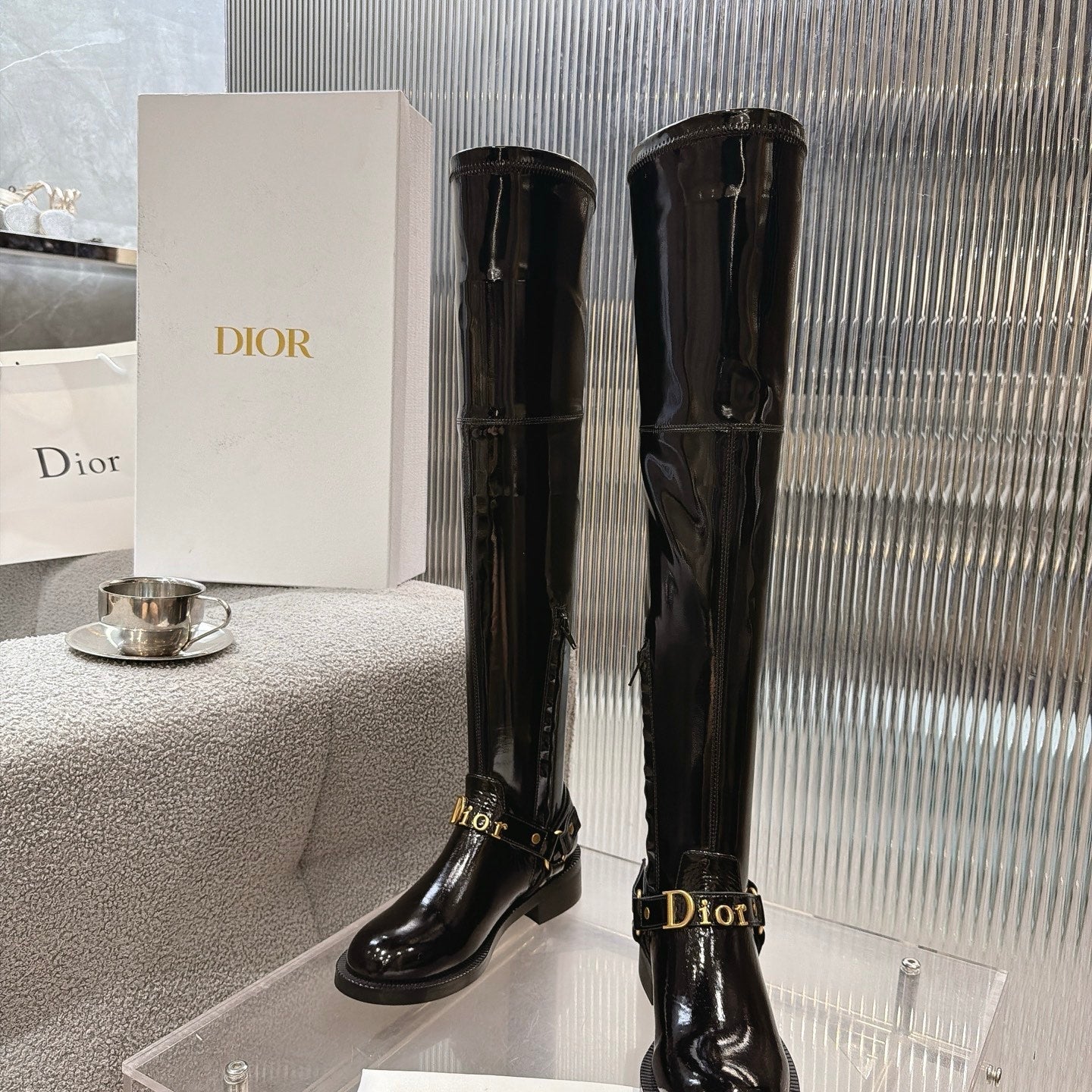 CD 26s Bolt Over-The-Knee Boot Black Patent Calfskin 924100