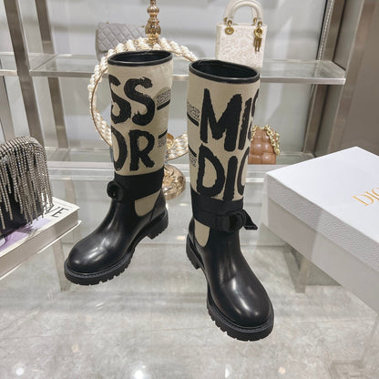 CD D-Major Boot Black Mix Beige Calfskin And Canvas