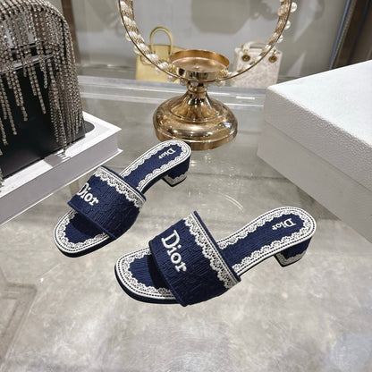 CD 26 Embroidered Sandals 45mm Dark Blue White Canvas 592238
