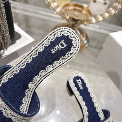 CD 26 Embroidered Sandals 45mm Dark Blue White Canvas 592238
