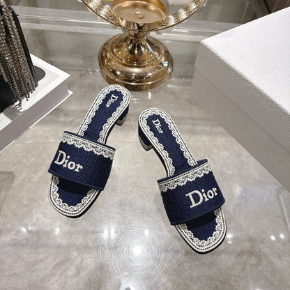CD 26 Embroidered Sandals 45mm Dark Blue White Canvas 592238
