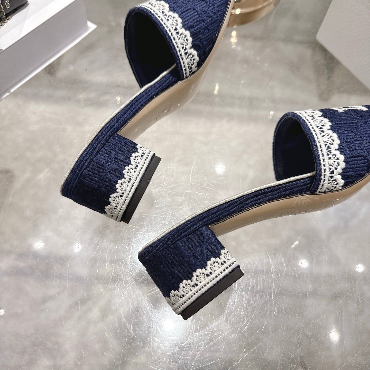 CD 26 Embroidered Sandals 45mm Dark Blue White Canvas 592238