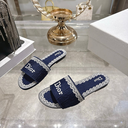 CD 26 Embroidered Sandals Blue White Canvas 592244
