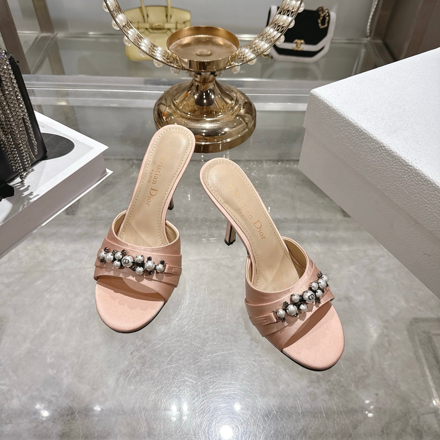 CD 26 High-Heeled Mules 85mm Pearl Light Pink Leather 592248