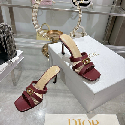 CD 26 High-Heeled Sandals 75mm Dark Red Leather 592254