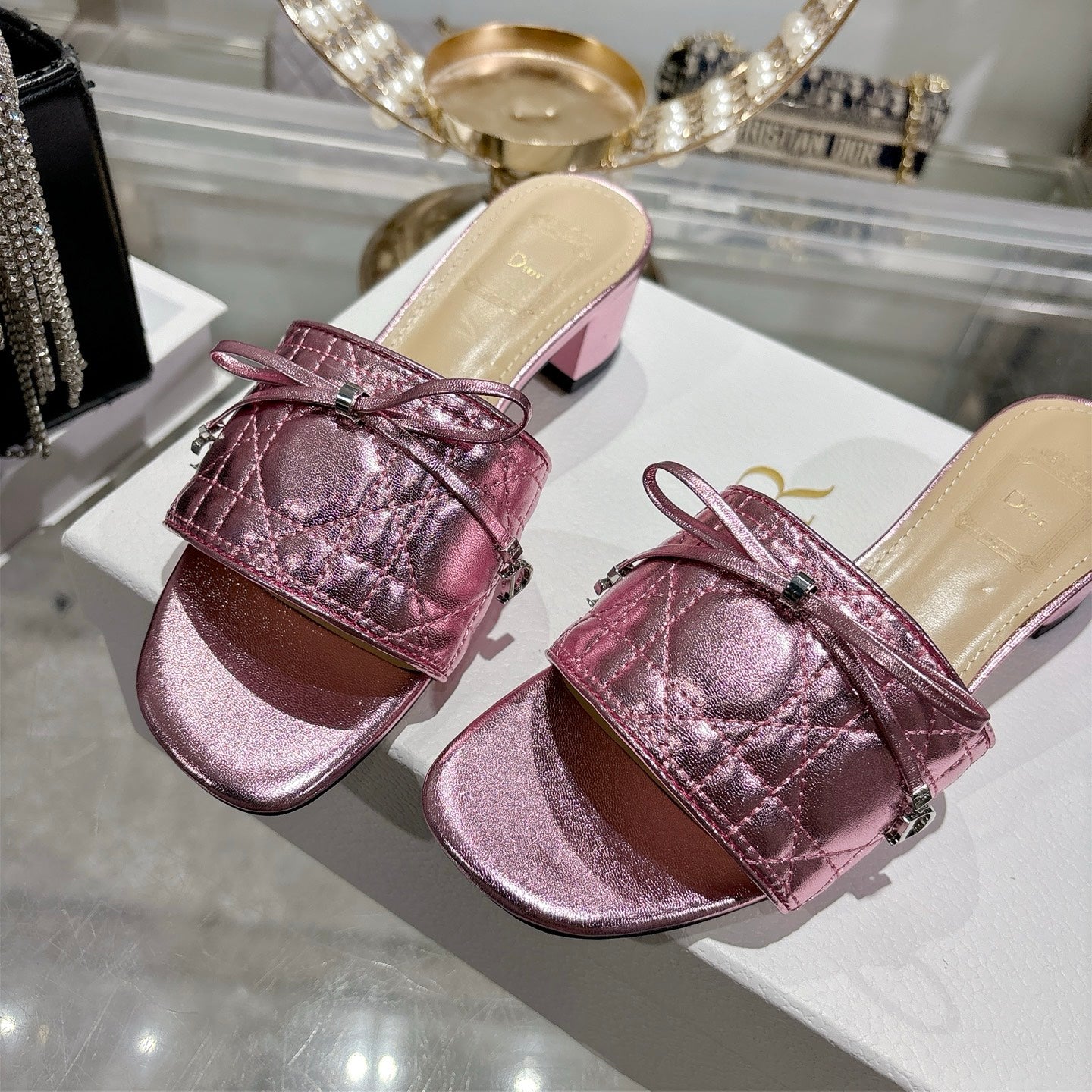 CD 26s Slippers Metallic Pink Beige Calfskin 679868