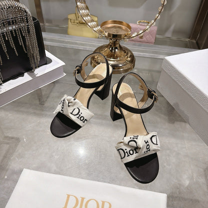 CD J'Adior Sandals White Black Canvas Leather 901708