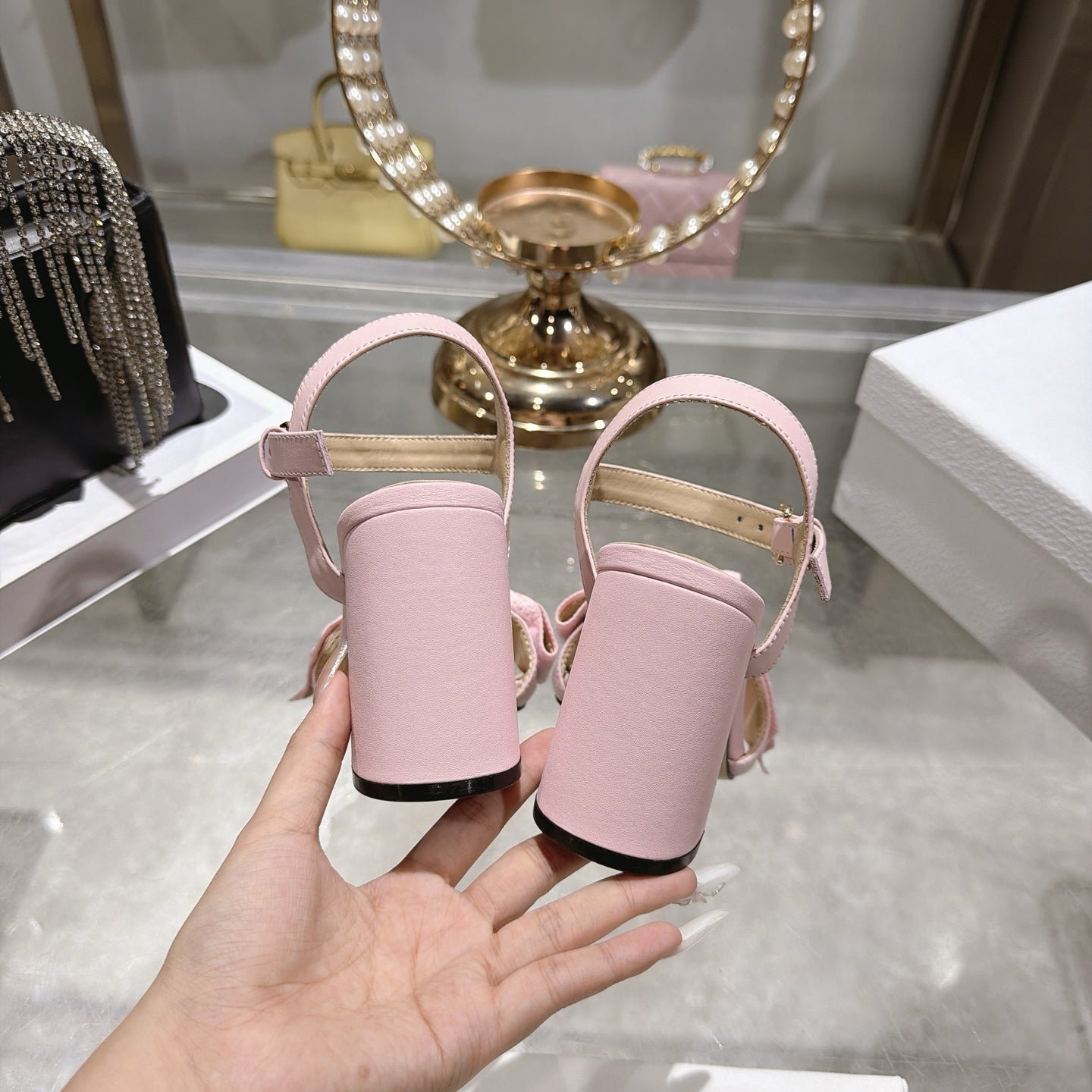 CD J'Adior Sandals Light Pink Canvas Leather 901711
