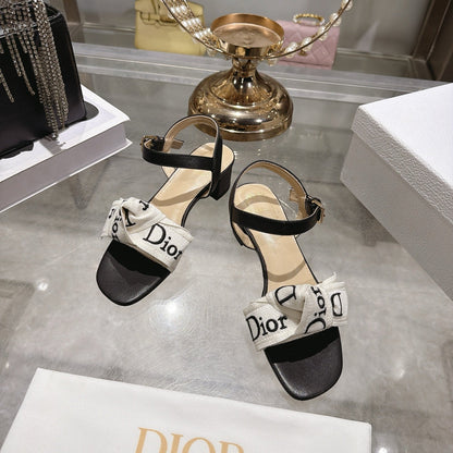 CD J'Adior Sandals White Black Canvas Leather 901712