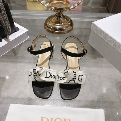 CD J'Adior Sandals White Black Canvas Leather 901712